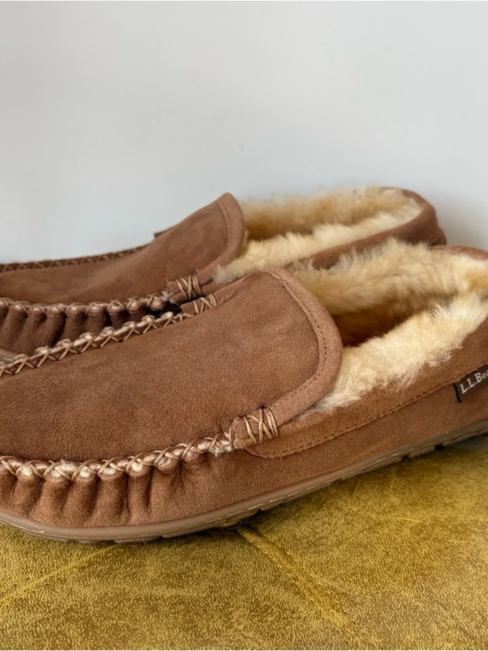 L.L.Bean Men\'s Wicked Good Moccasins Brown Suede Slippers Size 7M Vintage L.L. Bean Wicked Good Shearling Lined | Mercari main image 4